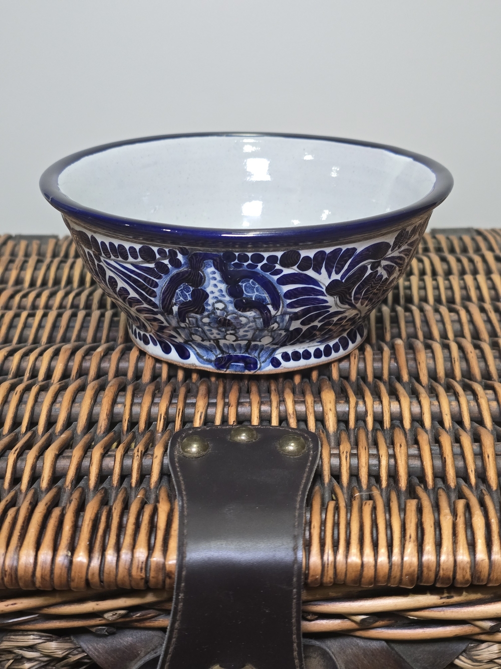 Blue and White Hand-Painted Ceramic Trinket Dish Signed